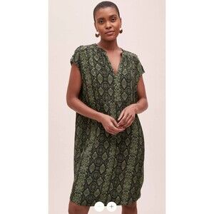 Anthropologie Rachel Tunic Shift Dress Green Snake Skin Print Women’s L Large